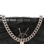Calfskin Crocodile Embossed Small Classic Monogram Kate Tassel Satchel Black