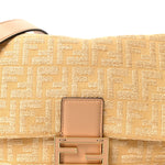 Fabric Jacquard Raffia Straw Fringe Medium Mamma Baguette Beige