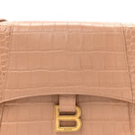 Extra Supple Calfskin Crocodile Embossed Small Downtown Shoulder Bag Nude Beige