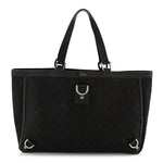 Denim Monogram Large Abbey Tote Dark Brown