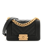 Calfskin Chevron Quilted Small Boy Flap Black