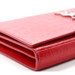 Calfskin Crocodile Embossed Monogram Chain Wallet New Red