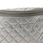 Metallic Calfskin Quilted Banane Waist Bag Fanny Pack Dark Silver