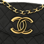 Lambskin Quilted Half Moon Flap Black