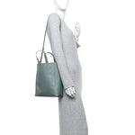 Grained Calfskin Small Vertical Cabas Green