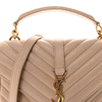 Sheepskin Matelasse Chevron Monogram Medium College Bag Dark Beige