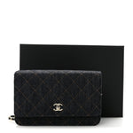 Denim Quilted CC Turnlock Wallet On Chain WOC Dark Blue Orange