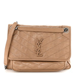 Crinkled Calfskin Matelasse Monogram Medium Niki Chain Satchel Light Taupe