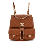 Calfskin Quilted Medium Duma Pockets Drawstring Backpack Light Brown