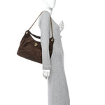 Suede Calfskin Lambskin Quilted Large Maxi Hobo Dark Brown