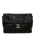 Washed Lambskin Quilted Maxi Single Flap Black