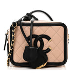 Caviar Quilted Small CC Filigree Vanity Case Beige Black