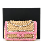 Raffia Chain Venice Beach Flap Bag Beige Pink