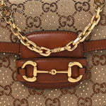 New Canvas Charisma Calfskin Crystal GG Monogram Mini Horsebit 1955 Shoulder Bag Camel Ebony