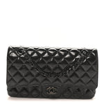 Shiny Crumpled Calfskin Quilted Medium Double Flap So Black