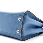 Cuoio Romano Selleria Macro Stitchings Mini Peekaboo Iconic Satchel Argento Blue