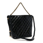 Crumpled Calfskin En Vogue Rope Hobo Bag Black