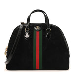 Suede Patent GG Web Medium Ophidia Top Handle Dome Bag Black