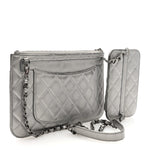 Metallic Lambskin Quilted Clutch With Chain Silver