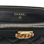Calfskin Quilted Small Boy Clutch With Chain Black