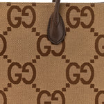 Monogram Jumbo GG Textured Dollar Calfskin Web Tote Bag Camel Ebony New Acero