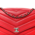 Caviar Chevron Quilted Single Flap Red