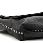 Pebbled Calfskin Rockstud Messenger Black