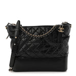 Aged Calfskin Quilted Large Gabrielle Hobo Black