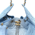 Washed Denim Quilted Medium Chanel 25 Handbag Blue