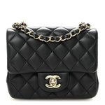 Lambskin Quilted Mini Square Flap Black