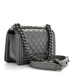 Metallic Calfskin Quilted Small Boy Flap Dark Silver