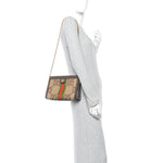 Monogram Jumbo GG Textured Dollar Calfskin Web Small Ophidia Chain Shoulder Bag Camel Ebony New Acero