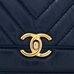 Calfskin Chevron Quilted Top Handle Flap Navy
