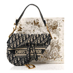 Oblique Embroidered Saddle Bag Blue