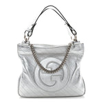 Sakai Be Green Calfskin Diagonal Stitched Small Blondie Tote Silver