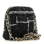 Tweed Quilted Mini Clutch With Chain  Black White