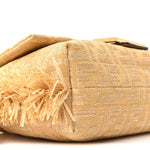 Fabric Jacquard Raffia Straw Fringe Medium Mamma Baguette Beige
