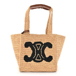 Raffia Calfskin Triomphe Cube Tote Natural Black