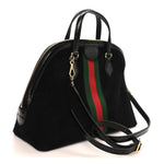 Suede Patent GG Web Medium Ophidia Top Handle Dome Bag Black