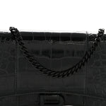 Shiny Calfskin Monochrome Crocodile Embossed Hourglass Chain Bag Black