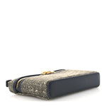 Virgin Wool Blend Herringbone Calfskin Extra Pocket Mini Pouch Green Sand Blue Green Sun Gold