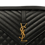 Grain De Poudre Textured Mixed Matelasse Large Triquilt Monogram Satchel Black