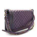 Iridescent Goatskin Quilted New Medium Boy Flap Purple