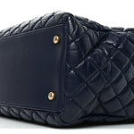 Aged Calfskin Quilted Medium Coco Handle Shopping Tote Navy