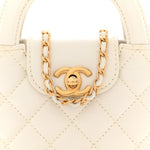 Shiny Aged Calfskin Quilted Mini Nano Kelly Shopper White