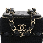 Lambskin Crochet Quilted Mini Vanity Case With Chain Black