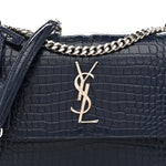 Calfskin Crocodile Embossed Medium Monogram Sunset Navy