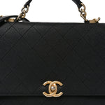 Caviar Diamond Stitched Top Handle Flap Black