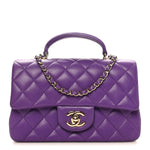 Lambskin Quilted Mini Top Handle Rectangular Flap Dark Purple
