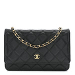 Caviar Quilted Wallet on Chain WOC Black